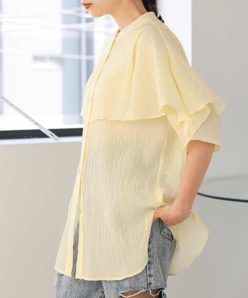 Bab(バブ)の「ラッフルハーフスリーブブラウス(シャツ/ブラウス・レディース・イエロー/ブラック/アイボリー・M)」の14枚目の写真