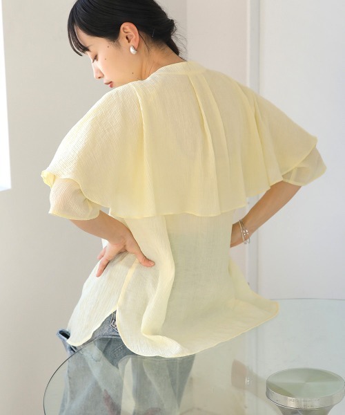 Bab(バブ)の「ラッフルハーフスリーブブラウス(シャツ/ブラウス・レディース・イエロー/ブラック/アイボリー・M)」の15枚目の写真