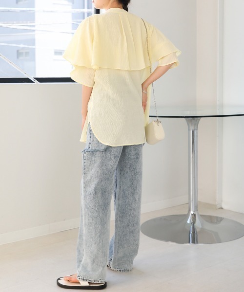 Bab(バブ)の「ラッフルハーフスリーブブラウス(シャツ/ブラウス・レディース・イエロー/ブラック/アイボリー・M)」の16枚目の写真