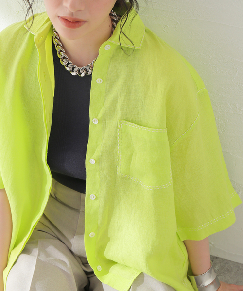 mii(ミー)の「【Mii / ミイ】 LINEN HALF SLEEVE SHIRT:シャツ(シャツ/ブラウス・レディース・イエロー・SMALL)」の1枚目の写真