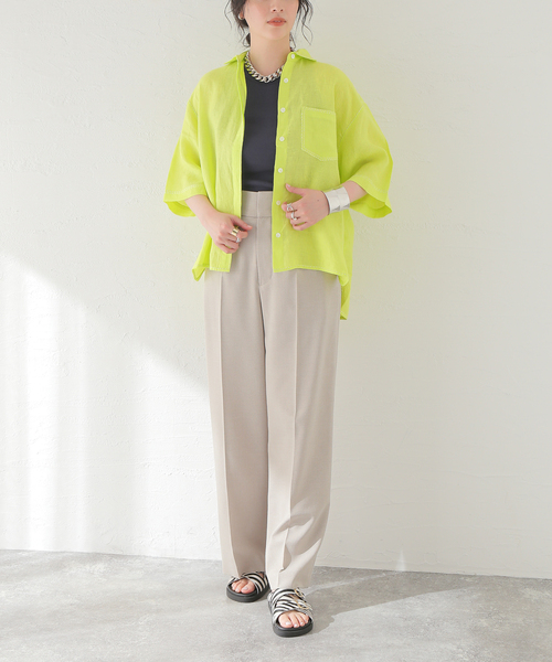 mii(ミー)の「【Mii / ミイ】 LINEN HALF SLEEVE SHIRT:シャツ(シャツ/ブラウス・レディース・イエロー・SMALL)」の4枚目の写真