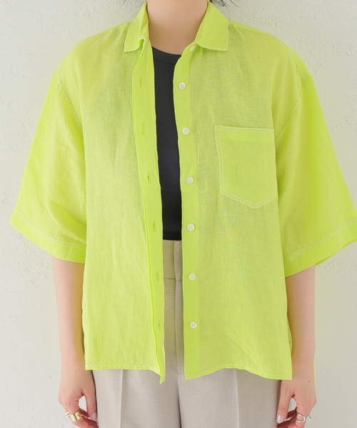 mii(ミー)の「【Mii / ミイ】 LINEN HALF SLEEVE SHIRT:シャツ(シャツ/ブラウス・レディース・イエロー・SMALL)」の3枚目の写真