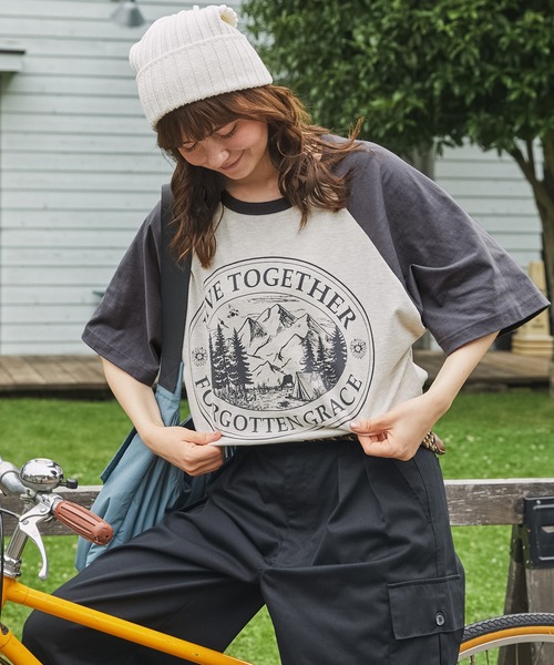MONO-MART LADY'S(モノマートレディース)の「フォレストグラフィックスーベニアラグランTシャツ(Tシャツ/カットソー・レディース・チャコール/グリーン/ネイビー・FREE)」の4枚目の写真