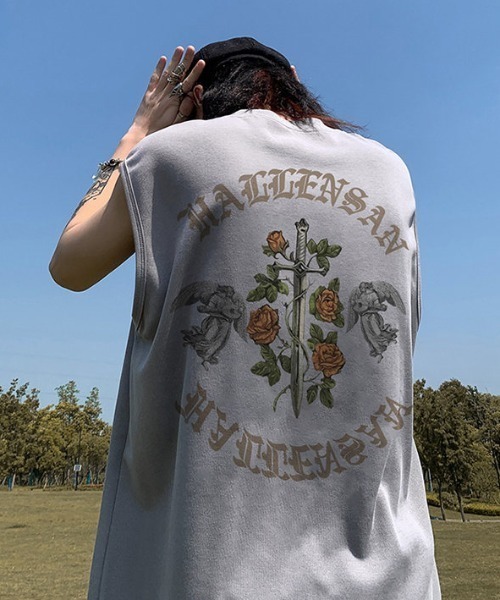 MISBHV ロゴプリント ノースリーブ タンクトップ ダメージ加工