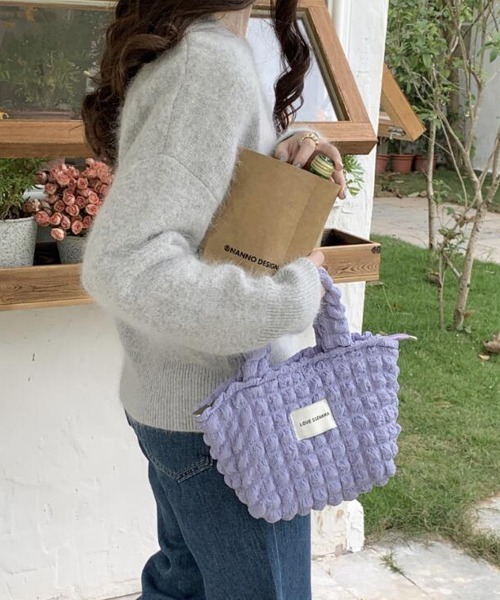 VIBGYOR Women(ヴィブジョー ウィメン)の「【float】ポコポコ ポップコーン ミニトートバッグサブバッグ 【7色展開】 (チャック付き)(トートバッグ・レディース・オフホワイト/ラベンダー/ミント/ブラック/サックスブルー/ライトピンク/マスタード・FREE)」の5枚目の写真