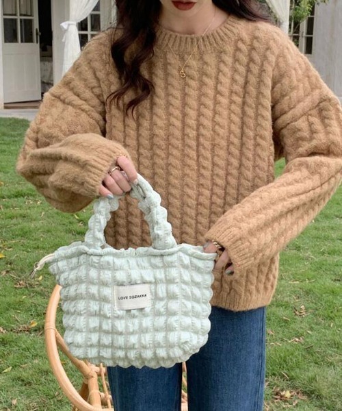 VIBGYOR Women(ヴィブジョー ウィメン)の「【float】ポコポコ ポップコーン ミニトートバッグサブバッグ 【7色展開】 (チャック付き)(トートバッグ・レディース・オフホワイト/ラベンダー/ミント/ブラック/サックスブルー/ライトピンク/マスタード・FREE)」の3枚目の写真