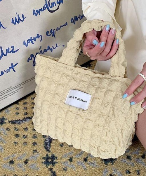 VIBGYOR Women(ヴィブジョー ウィメン)の「【float】ポコポコ ポップコーン ミニトートバッグサブバッグ 【7色展開】 (チャック付き)(トートバッグ・レディース・オフホワイト/ラベンダー/ミント/ブラック/サックスブルー/ライトピンク/マスタード・FREE)」の6枚目の写真