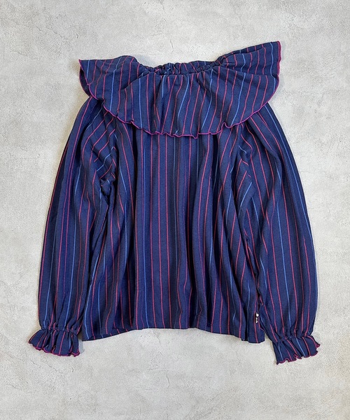 HOGAN RANCH WEAR（ホーガンランチウエア）の「ソウガラパイルビックカラーカットソー/おとな（Tシャツ/カットソー・レディース・クリーム/ネイビー/オレンジ・160cm）」の3枚目の写真