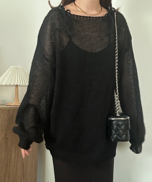 junoah(ジュノア)の「モヘアライクニットプルオーバー(ニット/セーター・レディース・ブラック/アイボリー/ピンクベージュ・FREE)」の4枚目の写真