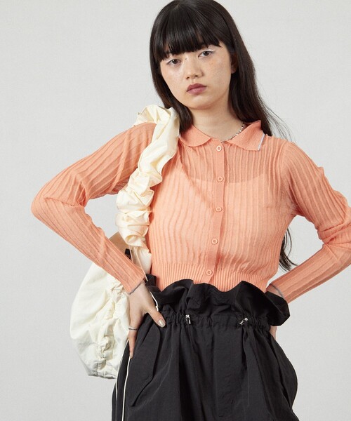 Firsthand(ファーストハンド)の「Firsthand/ファーストハンド コンパクトシアーニットカーディガン(カーディガン/ボレロ・レディース・ピンク/ネイビー/サックスブルー・FREE)」の3枚目の写真