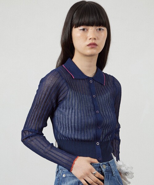 Firsthand(ファーストハンド)の「Firsthand/ファーストハンド コンパクトシアーニットカーディガン(カーディガン/ボレロ・レディース・ピンク/ネイビー/サックスブルー・FREE)」の6枚目の写真