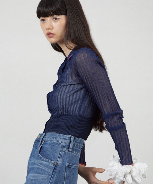 Firsthand(ファーストハンド)の「Firsthand/ファーストハンド コンパクトシアーニットカーディガン(カーディガン/ボレロ・レディース・ピンク/ネイビー/サックスブルー・FREE)」の7枚目の写真