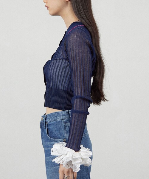 Firsthand(ファーストハンド)の「Firsthand/ファーストハンド コンパクトシアーニットカーディガン(カーディガン/ボレロ・レディース・ピンク/ネイビー/サックスブルー・FREE)」の13枚目の写真