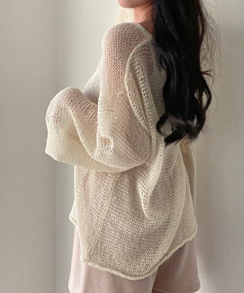 COCOMOMO（ココモモ）の「ゆるVネック メッシュ ローゲージ ルーズニット（ニット/セーター・レディース・ベージュ/ブラック/ホワイト/グリーン・FREE）」の18枚目の写真