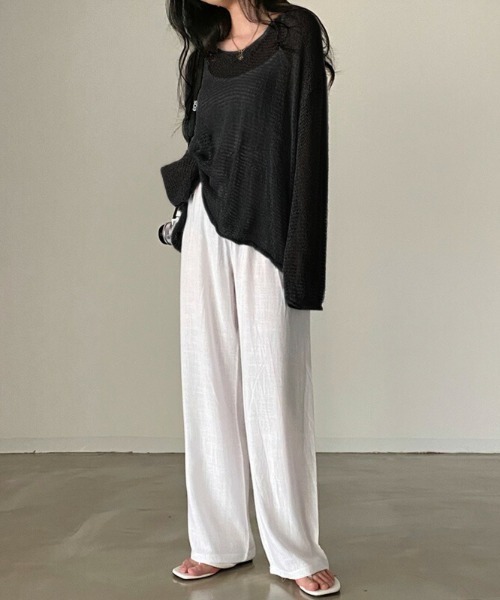 COCOMOMO（ココモモ）の「ゆるVネック メッシュ ローゲージ ルーズニット（ニット/セーター・レディース・ベージュ/ブラック/ホワイト/グリーン・FREE）」の7枚目の写真