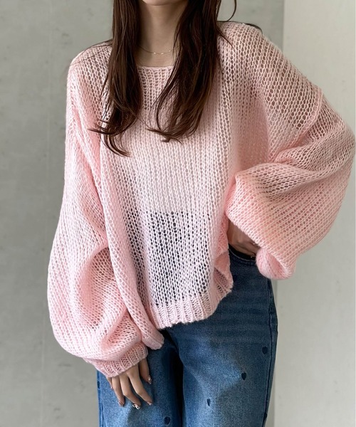 Per sist ence（パーシエンス）の「【新色入荷】透かし編みクロップドプルオーバー（ニット/セーター・レディース・ブラック/アイボリー/ブルー/チャコールグレー/グレー/ピンク/レッド/杢グレー/オリーブ/オレンジ・FREE）」の8枚目の写真