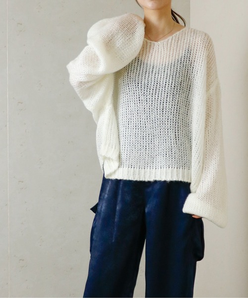 Per sist ence（パーシエンス）の「【新色入荷】透かし編みクロップドプルオーバー（ニット/セーター・レディース・ブラック/アイボリー/ブルー/チャコールグレー/グレー/ピンク/レッド/杢グレー/オリーブ/オレンジ・FREE）」の11枚目の写真