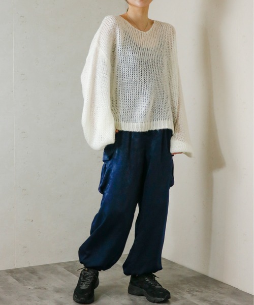 Per sist ence（パーシエンス）の「【新色入荷】透かし編みクロップドプルオーバー（ニット/セーター・レディース・ブラック/アイボリー/ブルー/チャコールグレー/グレー/ピンク/レッド/杢グレー/オリーブ/オレンジ・FREE）」の14枚目の写真