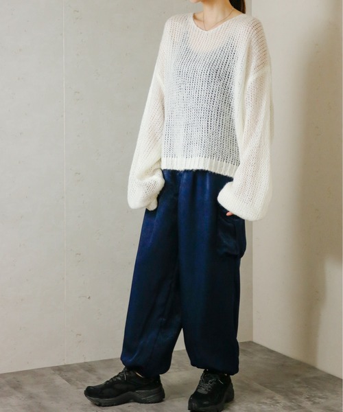 Per sist ence（パーシエンス）の「【新色入荷】透かし編みクロップドプルオーバー（ニット/セーター・レディース・ブラック/アイボリー/ブルー/チャコールグレー/グレー/ピンク/レッド/杢グレー/オリーブ/オレンジ・FREE）」の16枚目の写真