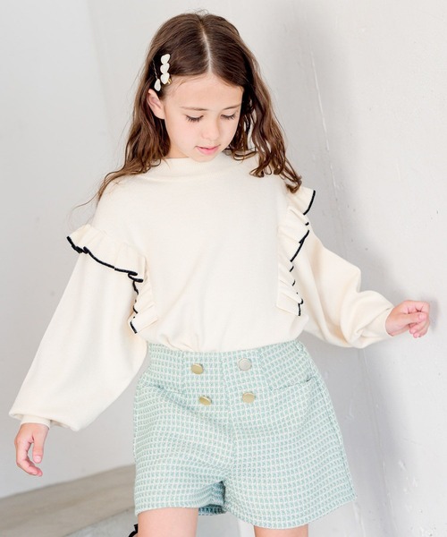 GLOBAL WORK(グローバルワーク)の「メルティフリルニットプルオーバー/199182(ニット/セーター・キッズ・グリーン/オフホワイト/ベージュ/サックスブルー/ブラック・150cm/140cm/130cm/160cm/110cm/100cm/120cm)」の1枚目の写真