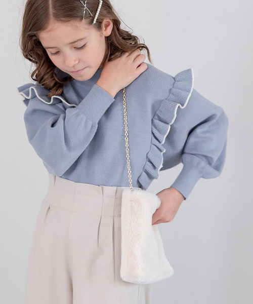 GLOBAL WORK(グローバルワーク)の「メルティフリルニットプルオーバー/199182(ニット/セーター・キッズ・グリーン/オフホワイト/ベージュ/サックスブルー/ブラック・150cm/140cm/130cm/160cm/110cm/100cm/120cm)」の5枚目の写真