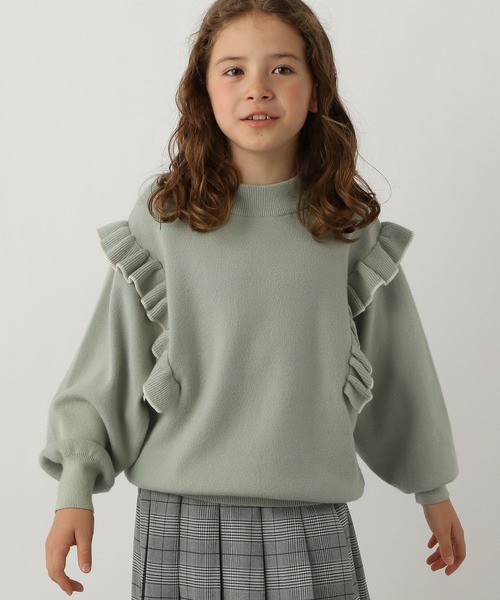 GLOBAL WORK(グローバルワーク)の「メルティフリルニットプルオーバー/199182(ニット/セーター・キッズ・グリーン/オフホワイト/ベージュ/サックスブルー/ブラック・150cm/140cm/130cm/160cm/110cm/100cm/120cm)」の4枚目の写真