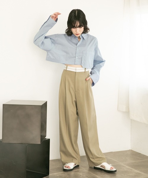 KBF（ケイビーエフ）の「クロップドショートシャツ（シャツ/ブラウス・レディース・ピンク/ライトブルー/オフホワイト・ONE）」の8枚目の写真