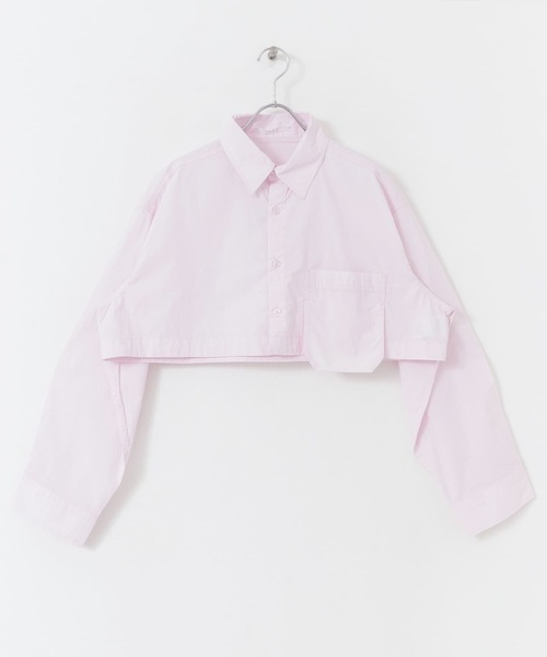 KBF（ケイビーエフ）の「クロップドショートシャツ（シャツ/ブラウス・レディース・ピンク/ライトブルー/オフホワイト・ONE）」の12枚目の写真