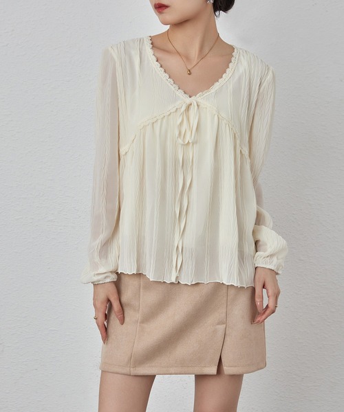 MAISON DE THERESE(メゾン ド テレーズ)の「シフォンフリルブラウス(シャツ/ブラウス・レディース・アイボリー/ブラック・M/S/L)」の1枚目の写真