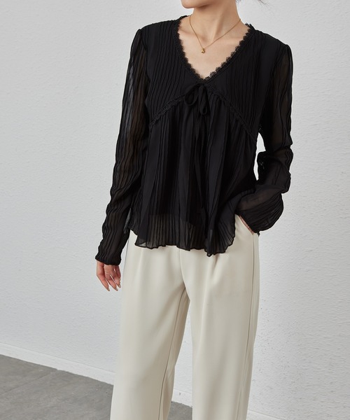 MAISON DE THERESE(メゾン ド テレーズ)の「シフォンフリルブラウス(シャツ/ブラウス・レディース・アイボリー/ブラック・M/S/L)」の3枚目の写真