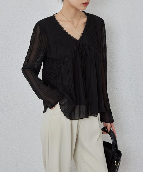 MAISON DE THERESE(メゾン ド テレーズ)の「シフォンフリルブラウス(シャツ/ブラウス・レディース・アイボリー/ブラック・M/S/L)」の11枚目の写真