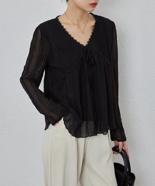 MAISON DE THERESE(メゾン ド テレーズ)の「シフォンフリルブラウス(シャツ/ブラウス・レディース・アイボリー/ブラック・M/S/L)」の12枚目の写真