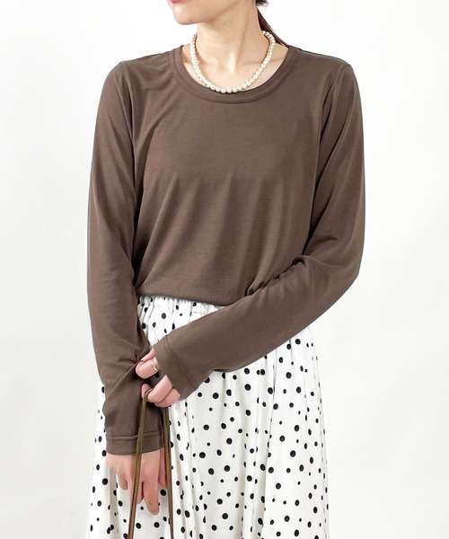 PICCIN(ピッチン)の「UネックモダールロンT(Tシャツ/カットソー・レディース・チャコールグレー/ブラウン/ボルドー・M)」の1枚目の写真