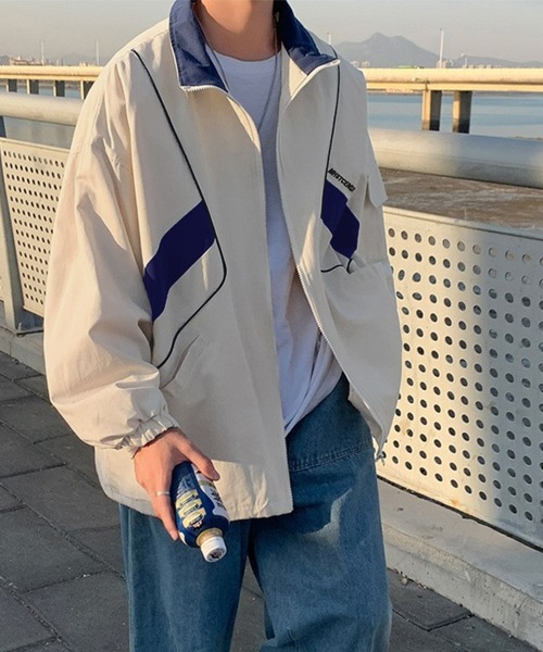 BASQUE magenta（バスクマゼンタ）の「ビッグシルエット配色切替トラックジップブルゾン（ブルゾン・メンズ・ブラック/ベージュ・FREE）」の6枚目の写真