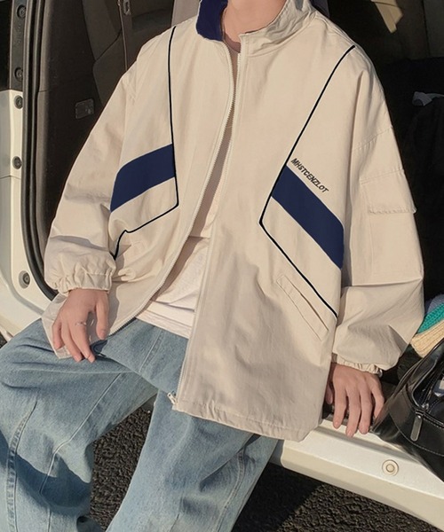 BASQUE magenta（バスクマゼンタ）の「ビッグシルエット配色切替トラックジップブルゾン（ブルゾン・メンズ・ブラック/ベージュ・FREE）」の9枚目の写真