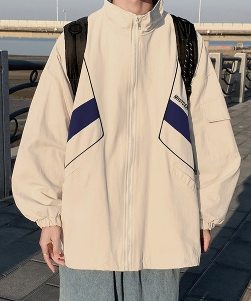 BASQUE magenta（バスクマゼンタ）の「ビッグシルエット配色切替トラックジップブルゾン（ブルゾン・メンズ・ブラック/ベージュ・FREE）」の3枚目の写真