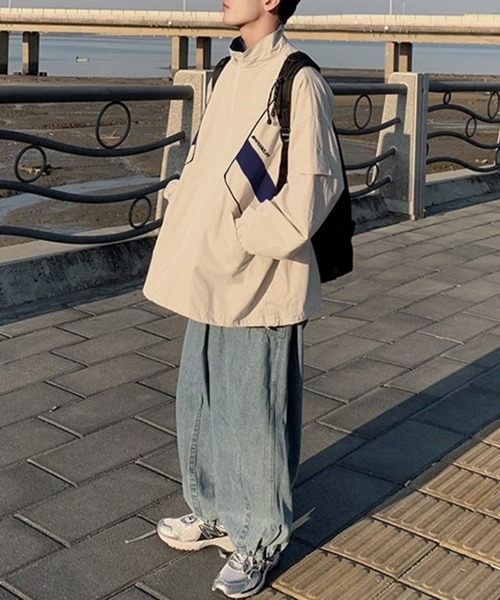 BASQUE magenta（バスクマゼンタ）の「ビッグシルエット配色切替トラックジップブルゾン（ブルゾン・メンズ・ブラック/ベージュ・FREE）」の12枚目の写真