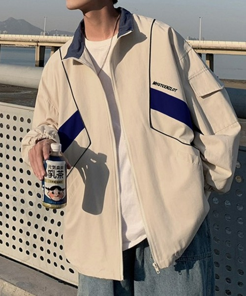 BASQUE magenta（バスクマゼンタ）の「ビッグシルエット配色切替トラックジップブルゾン（ブルゾン・メンズ・ブラック/ベージュ・FREE）」の5枚目の写真