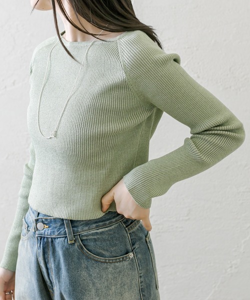 mystic（ミスティック）の「クルーリブニット（ニット/セーター・レディース・シルバー/アイボリー/ブラック/イエロー/モカ/グリーン・FREE）」の4枚目の写真