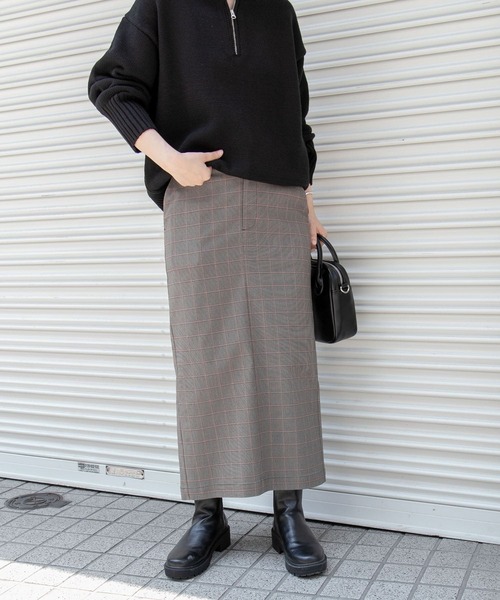 FORK&SPOON（フォークアンドスプーン）の「『防シワ』『イージーケア』FORK&SPOON　ideal stretch ストレートスカート（スカート・レディース・チェック/ブラック・1/2）」の6枚目の写真