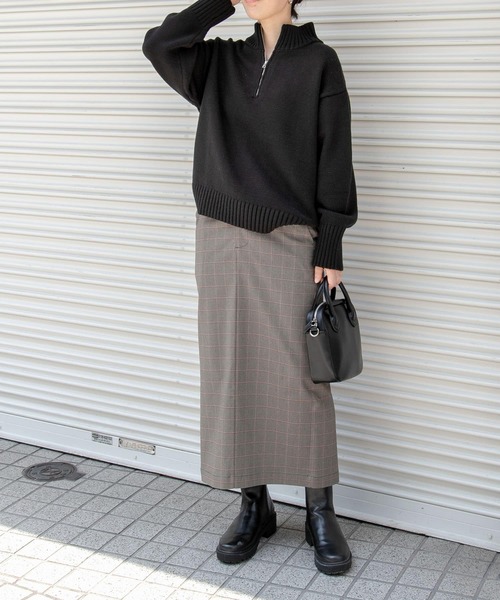 FORK&SPOON（フォークアンドスプーン）の「『防シワ』『イージーケア』FORK&SPOON　ideal stretch ストレートスカート（スカート・レディース・チェック/ブラック・1/2）」の7枚目の写真