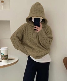 Lamoa | Lamoa/フード付き ケーブル編み ニットプルオーバー(ニット/セーター)