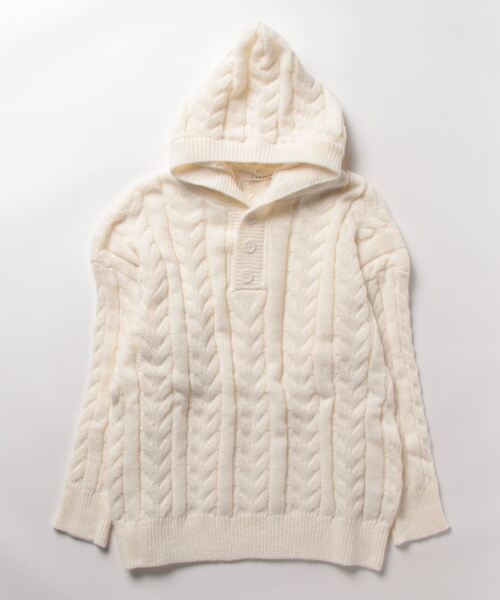 Lamoa(ラモア)の「Lamoa/フード付き ケーブル編み ニットプルオーバー(ニット/セーター・レディース・アイボリー/ブラック/カーキ/ライトグリーン/ピンク・FREE)」の6枚目の写真