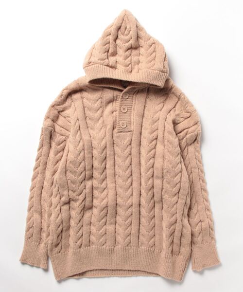 Lamoa(ラモア)の「Lamoa/フード付き ケーブル編み ニットプルオーバー(ニット/セーター・レディース・アイボリー/ブラック/カーキ/ライトグリーン/ピンク・FREE)」の8枚目の写真