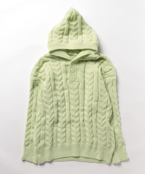 Lamoa(ラモア)の「Lamoa/フード付き ケーブル編み ニットプルオーバー(ニット/セーター・レディース・アイボリー/ブラック/カーキ/ライトグリーン/ピンク・FREE)」の9枚目の写真