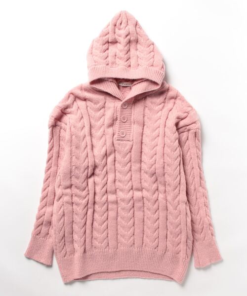 Lamoa(ラモア)の「Lamoa/フード付き ケーブル編み ニットプルオーバー(ニット/セーター・レディース・アイボリー/ブラック/カーキ/ライトグリーン/ピンク・FREE)」の10枚目の写真