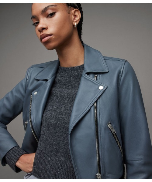 ALLSAINTS（オールセインツ）の「DALBY CROPPED SLIM LEATHER BIKER JACKET | DALBY クロップド スリム レザー バイカー ジャケット（ライダースジャケット・レディース・グレー系その他・4/6/2/10/8）」の8枚目の写真