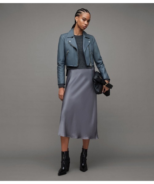 ALLSAINTS（オールセインツ）の「DALBY CROPPED SLIM LEATHER BIKER JACKET | DALBY クロップド スリム レザー バイカー ジャケット（ライダースジャケット・レディース・グレー系その他・4/6/2/10/8）」の9枚目の写真