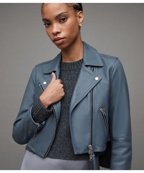 ALLSAINTS（オールセインツ）の「DALBY CROPPED SLIM LEATHER BIKER JACKET | DALBY クロップド スリム レザー バイカー ジャケット（ライダースジャケット・レディース・グレー系その他・4/6/2/10/8）」の11枚目の写真