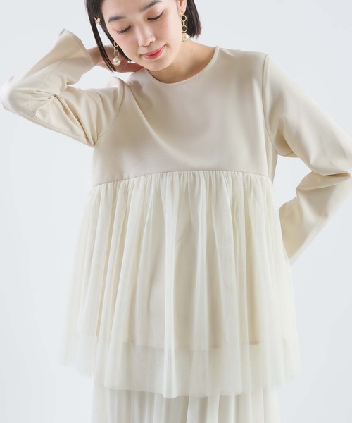 PICCIN（ピッチン）の「【セットアップ可能】ツインクロスペプラムチュールブラウス（シャツ/ブラウス・レディース・ベージュ/ブラック・M）」の2枚目の写真